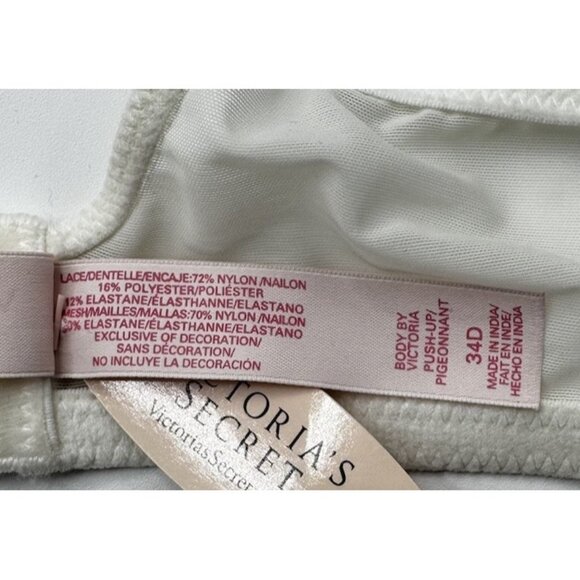 Victorias Secret Body By Victoria Lined Demi Push Up Bra White Blue Lace Sz 34D - Picture 8 of 10